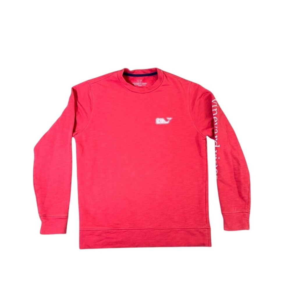 Vineyard Vines Mens Small Red Whale Logo Pullover Sweatshirt Slub Knit Crewneck